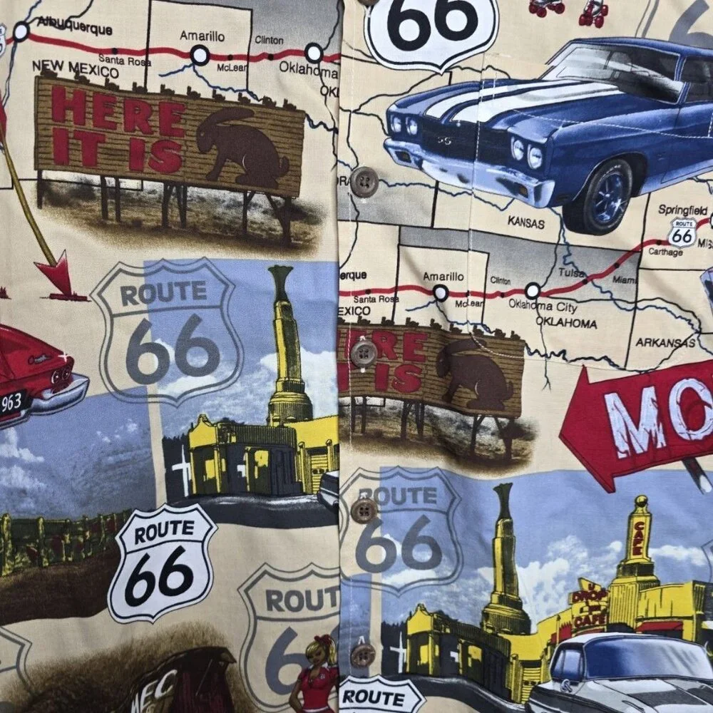 DAVID CAREY Originals Button Down Route 66 Size Medium Cotton Rayon